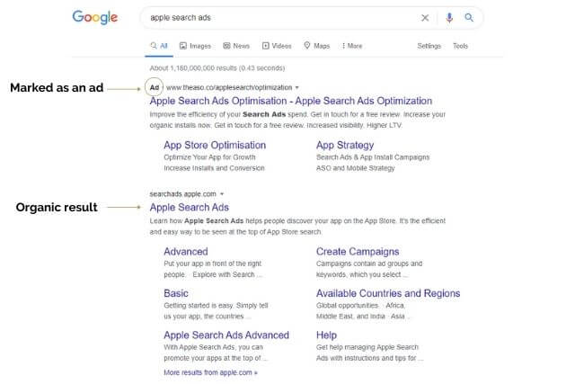 search or text ads example