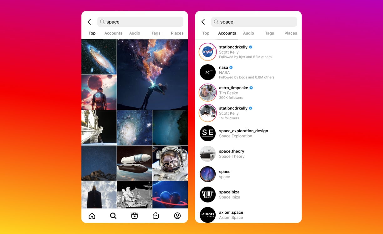 instagram search result